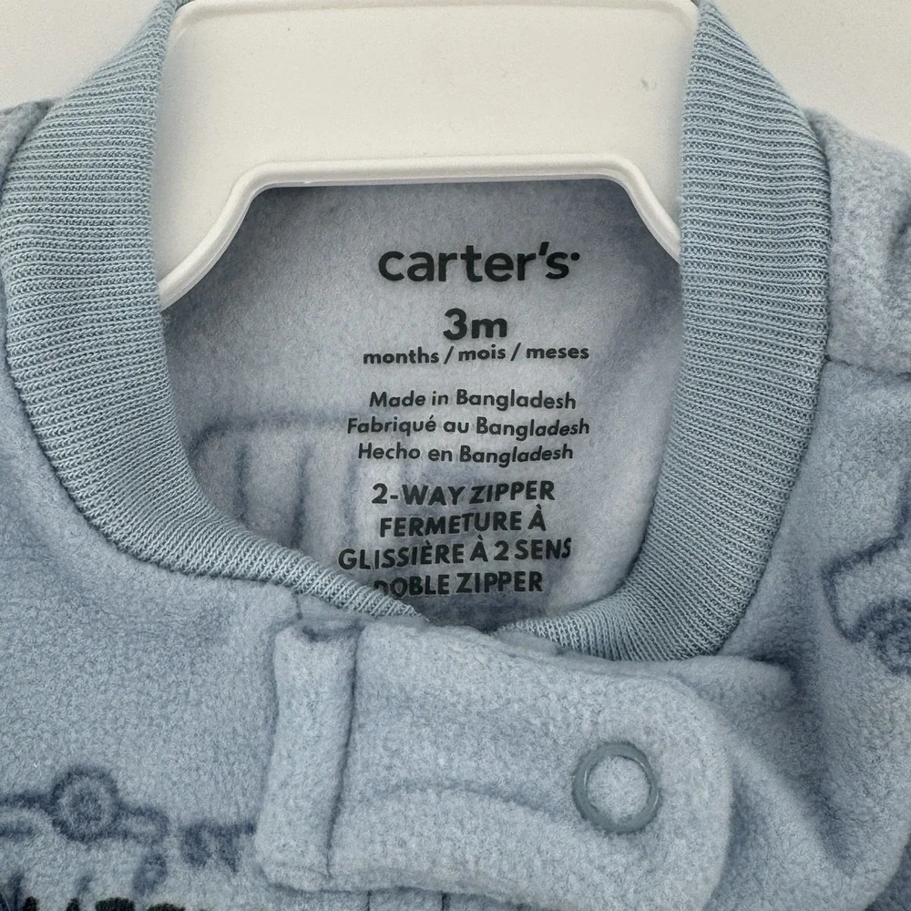 Carter's Baby Boy 'Little Brother' Car Print Fleece Sleep & Play‎ Pajamas Blue